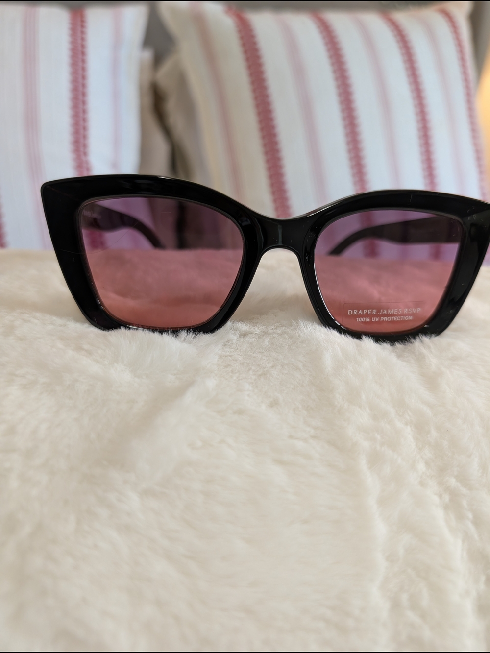 Draper James Black Cat-Eye Sunglasses with Pink Lenses - Picture 9 of 10